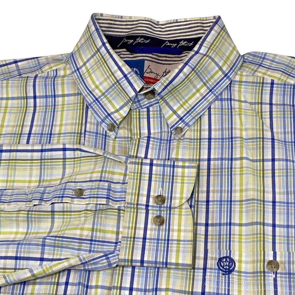 Wrangler George Strait Cowboy Cut Plaid Shirt Mens XLT Blue Green